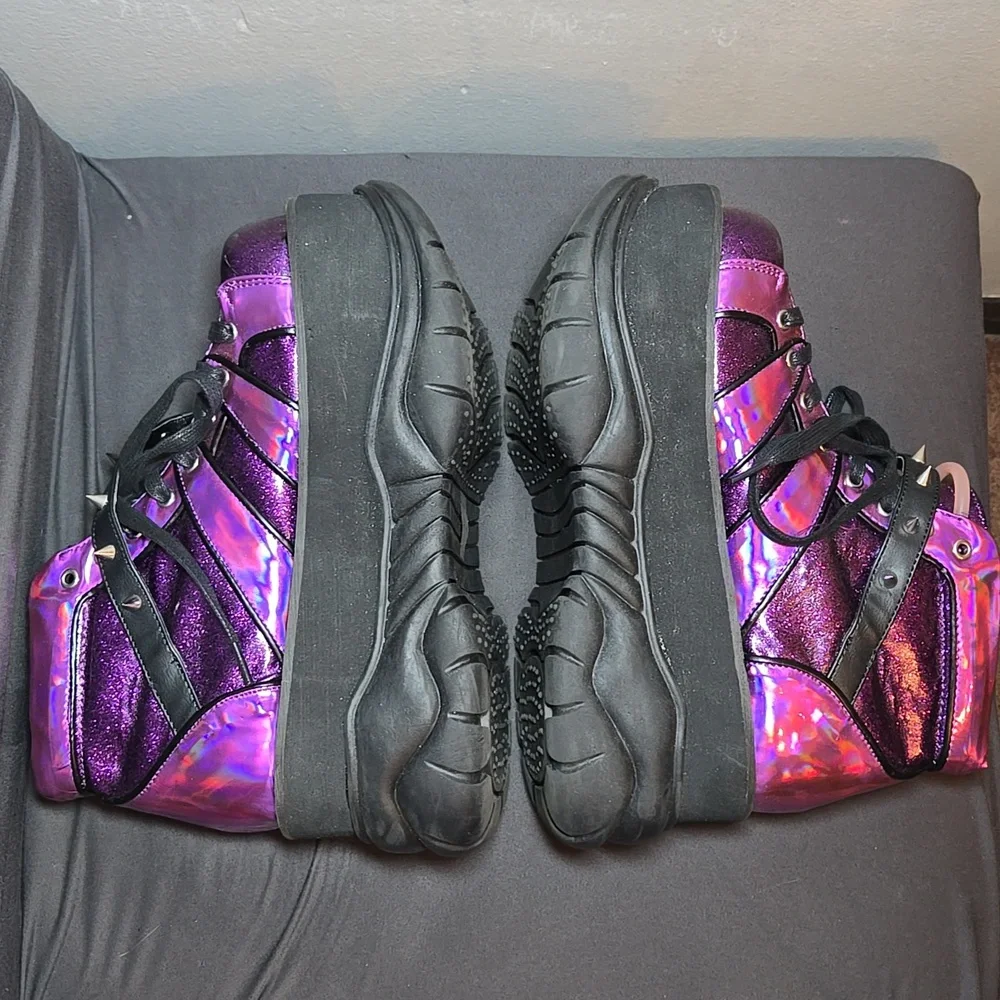 Demonia Plant Neptunez 100 UV Unisex Platform Purple Glitter Hologram Sneakers - Picture 10 of 16